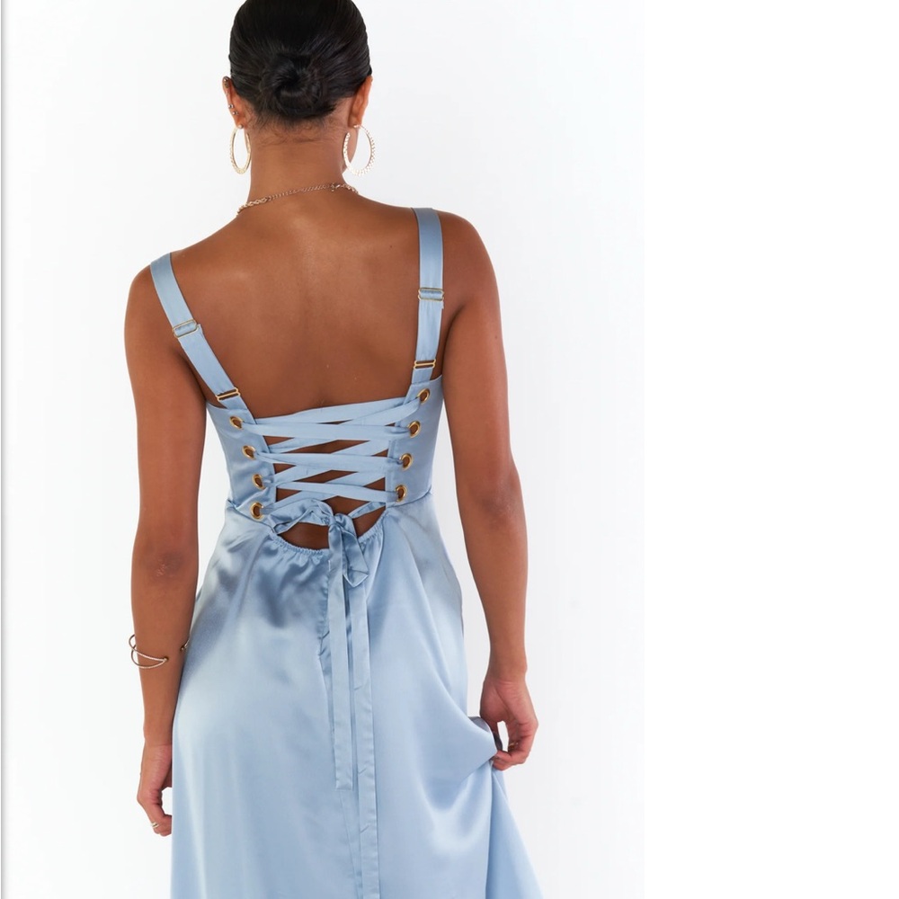 SHOW ME YOUR MUMU - Clarissa Corset Dress - Steel Blue Luxe Satin - Picture 2 of 5